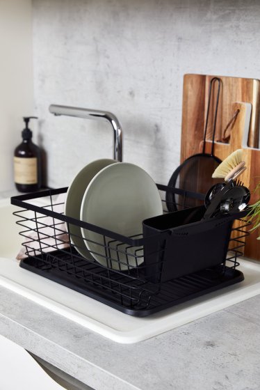 Geschirrabtropfer Mod. Drip Schwarz, mit herausnehmbarem Besteckkorb