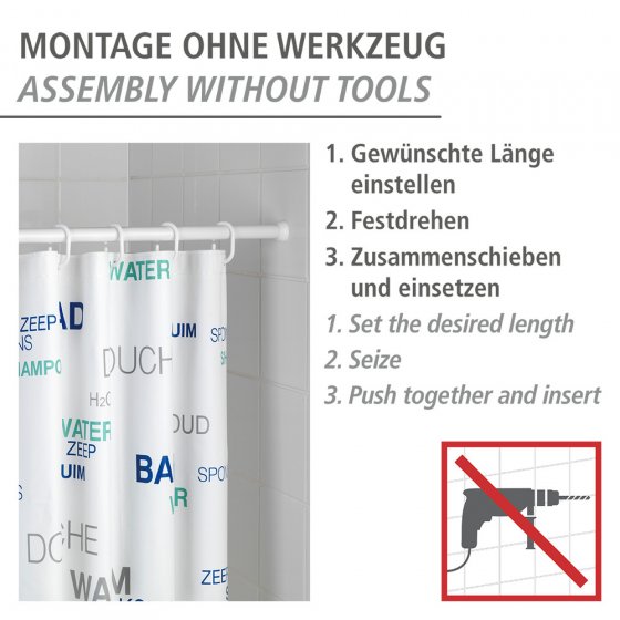 Teleskop-Duschstange Weiß Ø 2 cm, 110 - 185 cm, aus rostfreiem Aluminium