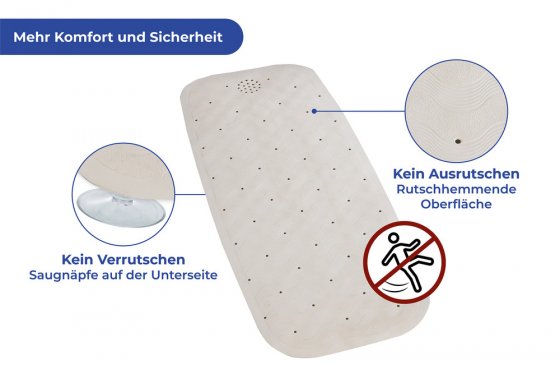 Wanneneinlage Mod. Natur-Kautschuk Beige, 37 x 90 cm