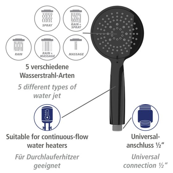 Brauseset Mod. Young Schwarz, Länge Stange: 66 cm 