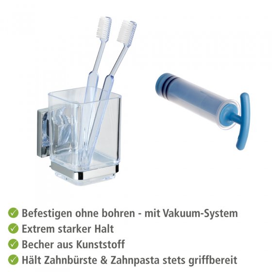 Vacuum-Loc® Zahnputzbecher Mod. Quadro Edelstahl, Befestigen ohne bohren 