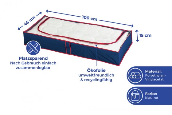 Unterbettkommode Blau-Rot 4er Set, Aufbewahrungskommoden für Saisontextilien 