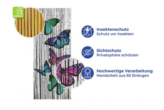 Bambusvorhang Mod. Schmetterlinge, 90 x 200 cm 