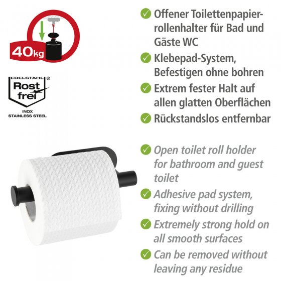 Turbo-Loc® Toilettenpapierhalter Mod. Orea Black Matt, Befestigen ohne bohren 