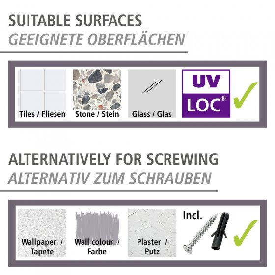 UV-Loc® Toilettenpapierhalter Mod. Udine, Befestigen ohne Bohren mit innovativem Klebesystem