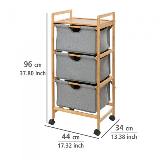 Haushaltswagen mit 3 Schubladen Mod. Bahari aus Bambus, Wäschewagen aus Bambus 
