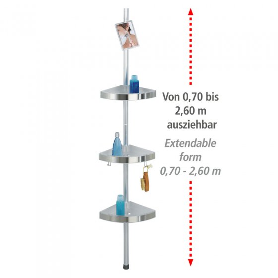 Teleskop Duschecke Premium, mit 3 Ablagen und Spiegel, satiniert 