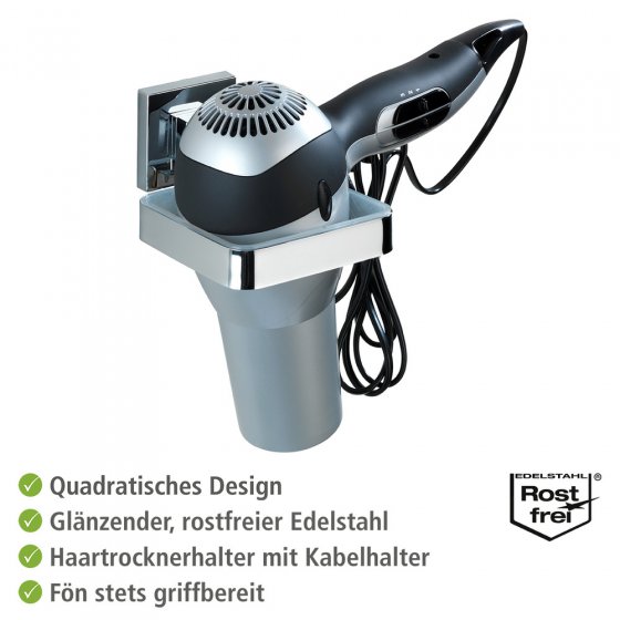Vacuum-Loc® Haartrocknerhalter Mod. Quadro Edelstahl, Befestigen ohne bohren