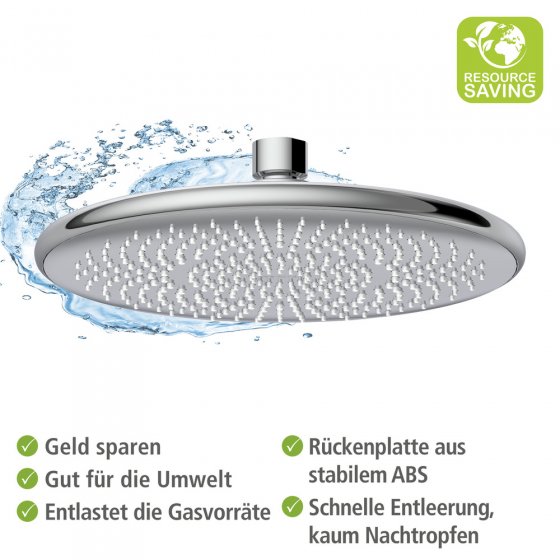 Regenduschkopf Watersaving Ø 22,5 cm, Universal-Kopfbrause mit Wasserspar-System