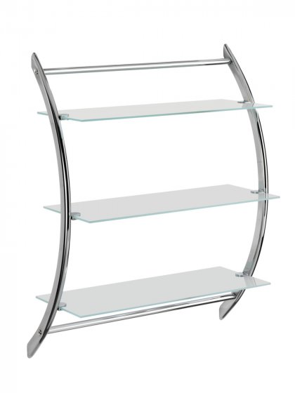 Wandregal Mod. Vermont Chrom mit 3 Glasablagen, Ablagen aus Sicherheitsglas 