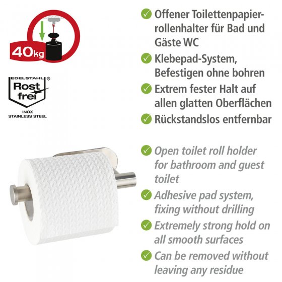 Turbo-Loc® Toilettenpapierhalter Mod. Orea Matt o. Deckel, Befestigen ohne bohren 