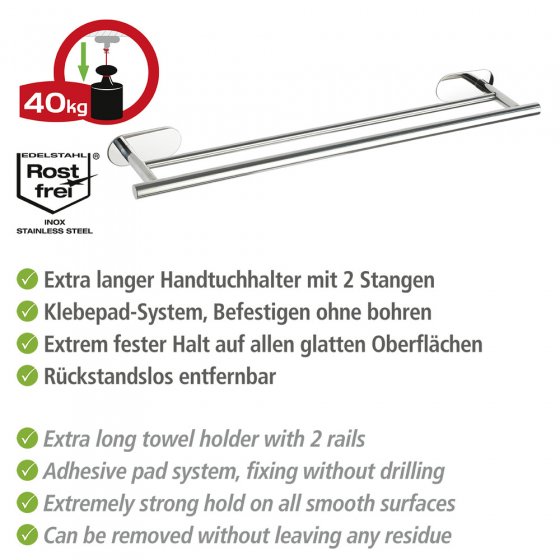 Turbo-Loc® Badetuchstange Mod. Orea Duo Shine, 60 cm, Befestigen ohne bohren 