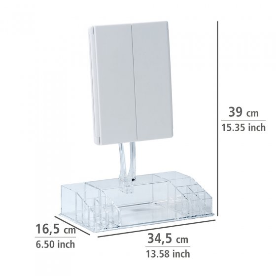 LED-Standspiegel mit Organizer Mod. Fanano, Leuchtspiegel mit 2-/3-fach Vergrößerung