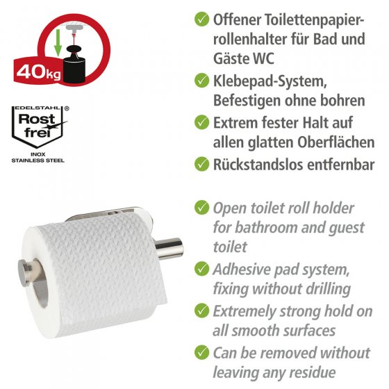 Turbo-Loc® Toilettenpapierhalter Mod. Orea Shine o. Deckel, Befestigen ohne bohren