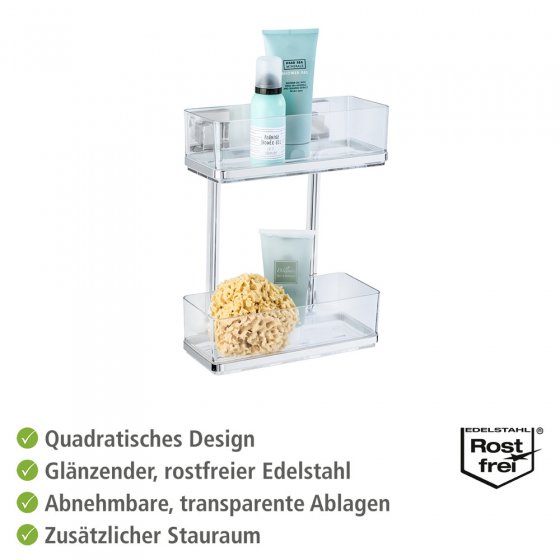 Vacuum-Loc® Wandregal 2 Etagen Mod. Quadro Edelstahl, Befestigen ohne bohren