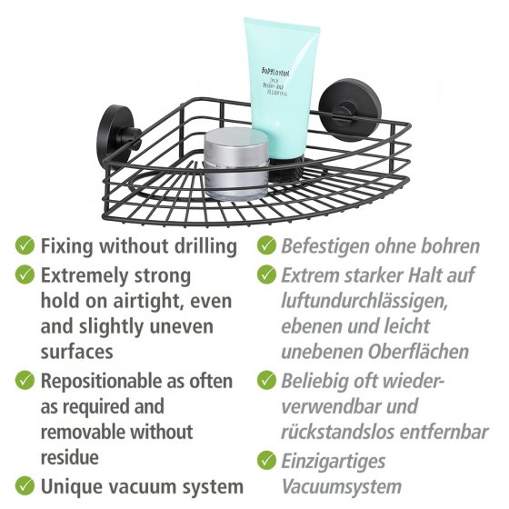 Vacuum-Loc® Eckablage Mod. Bari schwarz, Befestigen ohne bohren 