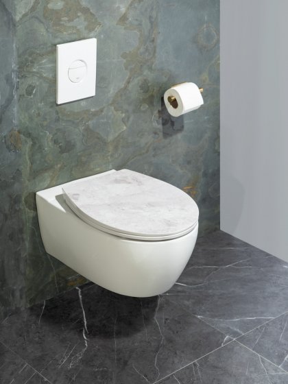 Premium WC-Sitz Mod. White Marble mit Relief, mit Absenkautomatik