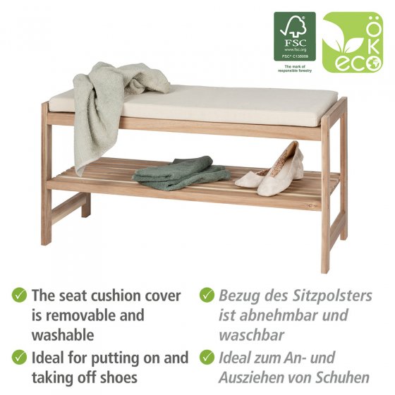 Schuhbank mit Sitzpolster Mod. Acina, Maße: 90 x 45 x 34 cm 