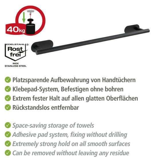 Turbo-Loc® Badetuchstange Mod. Orea Uno Black Matt, 60 cm, Befestigen ohne bohren 