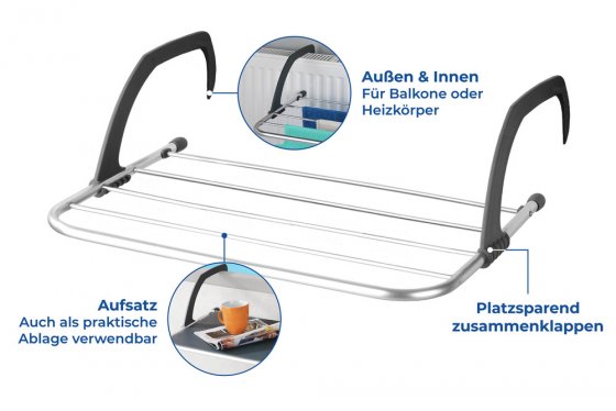 Wäschetrockner und Ablage 2in1, Gesamttrockenlänge: 3 m