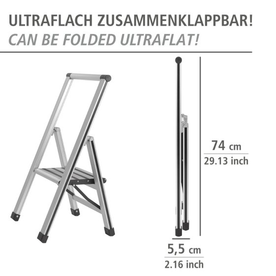 Alu-Design Klapptrittleiter 1-stufig Silber, rutschsichere XXL-Stufen 