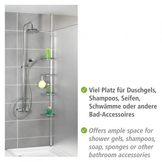 Teleskop Duschecke Compact Silber, mit 4 Ablagen 