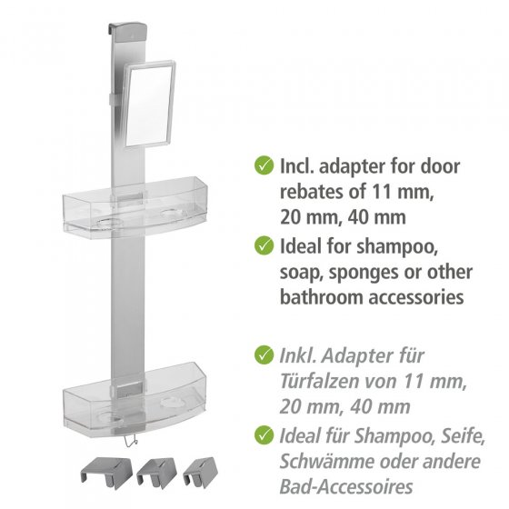 Duschcaddy Premium mit Antibeschlagspiegel, mit 2 Ablagen und Edelstahl-Haken