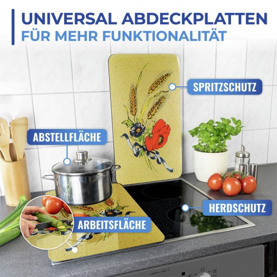 Herdabdeckplatte Universal Mod. Kornblumen, 2er Set, für alle Herdarten geeignet
