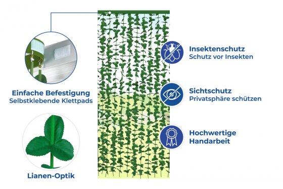 Blättervorhang Mod. Liane, dekorativer Türvorhang/Insektenschutz für Balkon 