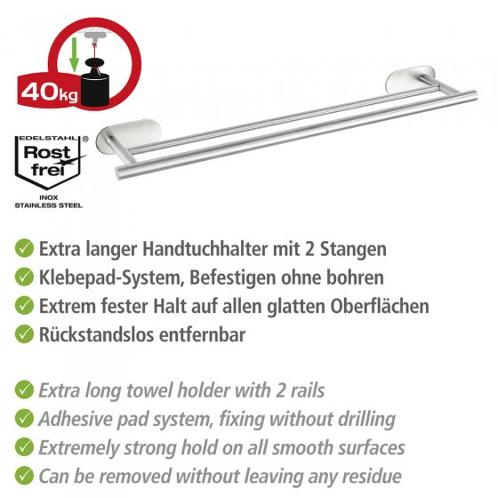 Turbo-Loc® Badetuchstange Duo Mod. Orea Matt, 60 cm, Befestigen ohne bohren 