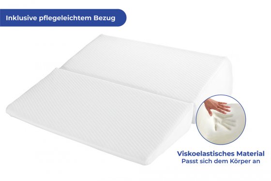 Visco Bett-Keilkissen, faltbar, druckentlastendes Stützkissen mit Viscoschaum 