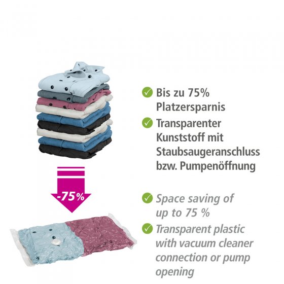Vakuum Beutel Set Transparent, 6-teilig, platzsparende Kleideraufbewahrung mit Pumpe
