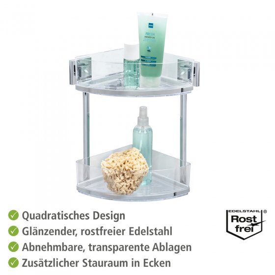 Vacuum-Loc® Eckregal 2 Etagen Mod. Quadro Edelstahl, Befestigen ohne bohren