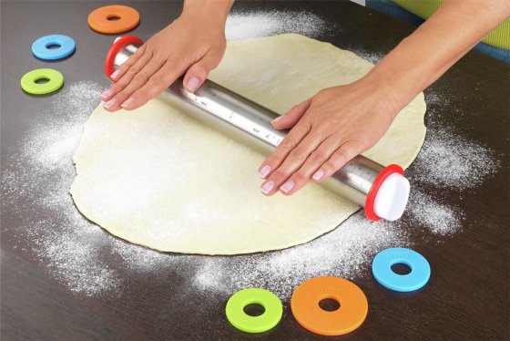 Teigrolle mit Abstandhalter EDELSTAHL, Teigausroller mit Messskala