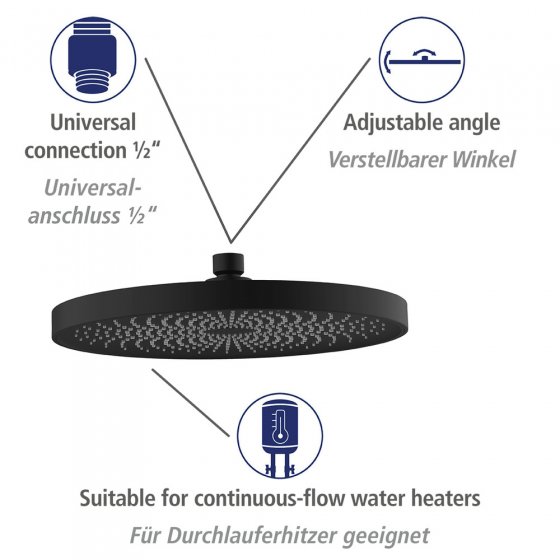 Duschkopf Mod. Softwater Schwarz matt, Ø 26 cm