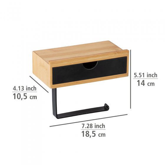 Toilettenpapierrollenhalter mit Schublade Mod. Bambusa, zur Wandmontage 