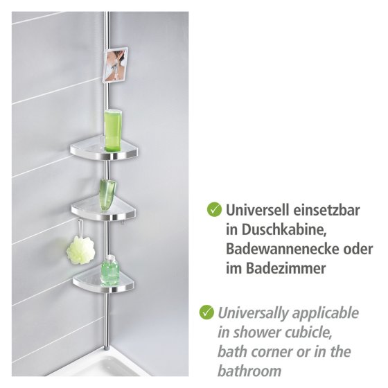 Teleskop Duschecke Premium glänzend, mit 3 Ablagen und Spiegel 