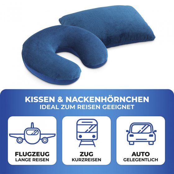 Reisekissen mit Nackenstütze, komfortables 2-in-1 Reise-Kopfkissen mit stützendem Nackenhörnchen 