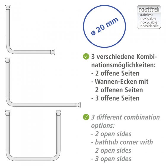 Winkelstange Universal Chrom, 20 mm