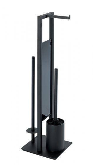 Stand WC-Garnitur Mod. Rivalta Schwarz matt, integrierter Toilettenpapierhalter und WC-Bürstenhalter