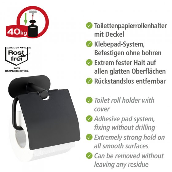 Turbo-Loc® Toilettenpapierhalter mit Deckel Mod. Orea Black M., mit Deckel 