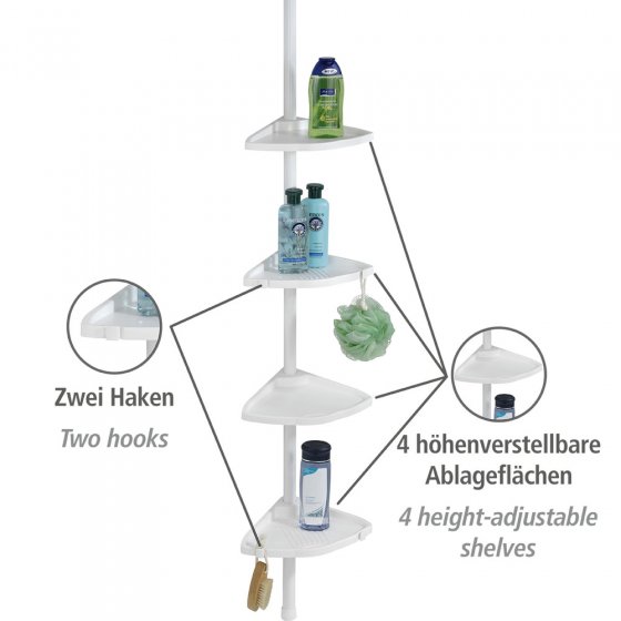 Teleskop Duschecke Compact Weiß, mit 4 Ablagen 
