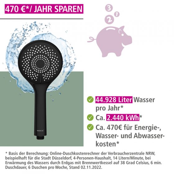 Brauseset Watersaving Schwarz, Länge Stange: 70 cm