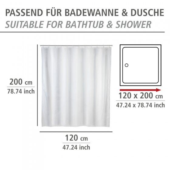Anti-Schimmel Duschvorhang Uni White, Textil (Polyester), 120 x 200 cm, waschbar 