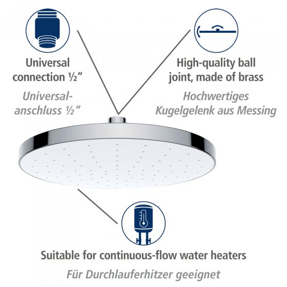 Regenduschkopf Automatic Cleaning Ø 22,5 cm, Anti-Kalk Universal-Kopfbrause 
