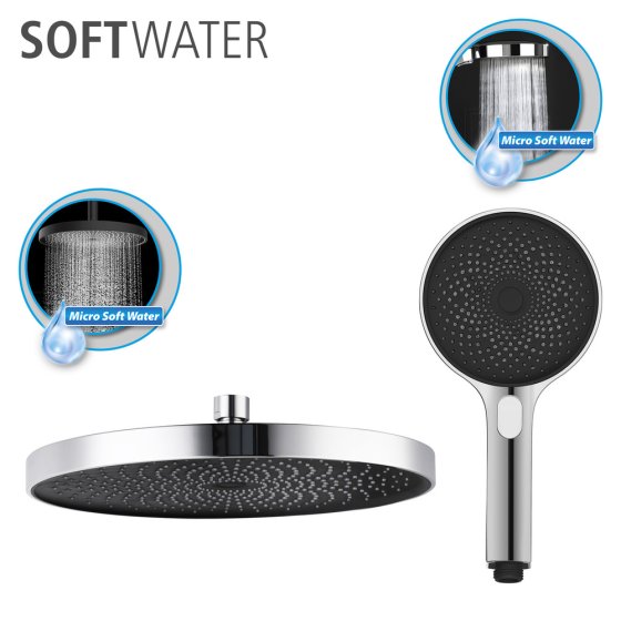 Duschsystem Mod. Softwater Chrom, einfacher Anschluss an bestehende Armatur oder Wandanschlussbogen 