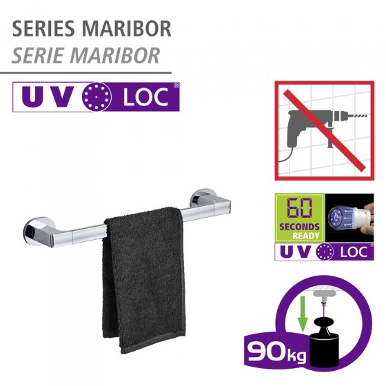 UV-Loc® Badetuchstange Uno Mod. Maribor 40 cm, Befestigen ohne Bohren mit innovativem Klebesystem