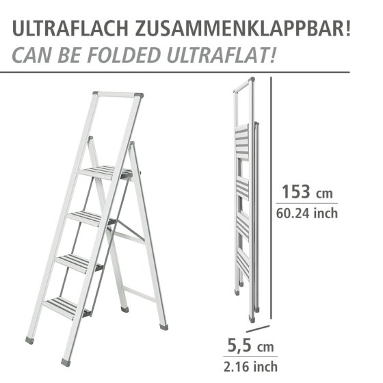 Alu-Design Klapptrittleiter 4-stufig Weiß, rutschsichere Stufen 