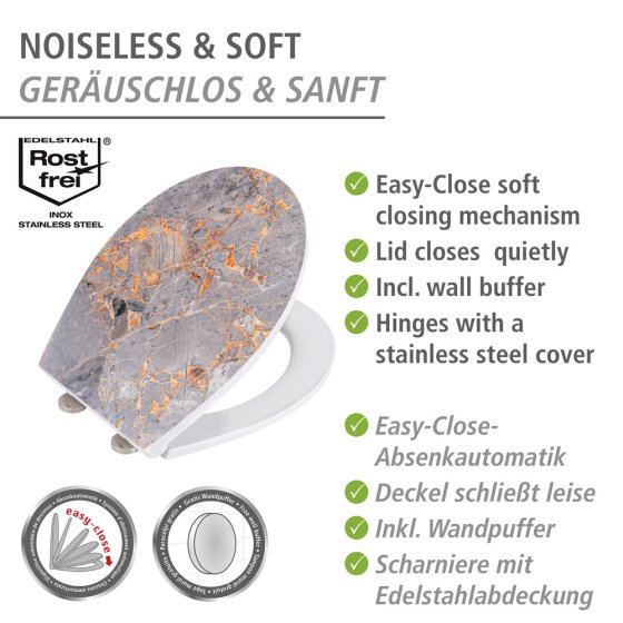 Premium WC-Sitz Mod. Grey Marble mit Relief, aus antibakteriellem Duroplast 