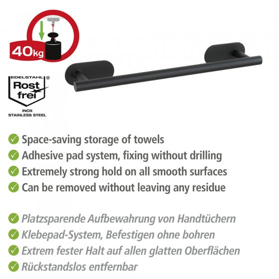 Turbo-Loc® Badetuchstange Mod. Orea Black Matt, 40 cm, Befestigen ohne bohren
